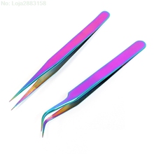 Pinças de cílios curvados retos e coloridos, pinça de arco-íris para extensão de cílios falsos, clipe de ponta fina, 1 peça 2024 - compre barato