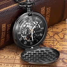 Luxury Brand Skeleton Mechanical Black Pocket Watch Men Vintage Hand Wind Clock Necklace Pocket & Fob Watches With Chain Gift 2024 - buy cheap
