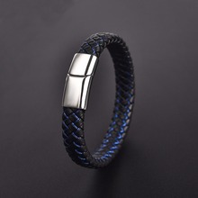 OBSEDE Men Punk Classical Jewelry Braided Leather Bracelet Stainless Steel Magnetic Clasp Minimalist single Wristband Pulseiras 2024 - buy cheap