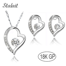 Hotselling Promotion wholesales Fashion Bride Gold Color Zircon Rhinestones Heart Pendant Necklace Earrings jewelry sets 400868 2024 - buy cheap
