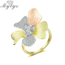 Mytys Flower Ring Fashion Brass Jewelry Three Tone Gold High Level CZ Statement Ring Girls Party Accessories Gift R2091 2024 - buy cheap