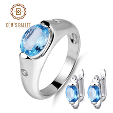GEM'S BALLET 5.52ct Oval Natural Blue Topaz Gemstone Jewelry Set 925 Sterling Silver Earrings Ring Set Fine For Women Wedding 2024 - buy cheap