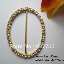 (CM78 50mm) 50 pcs Oval Diamante Rhinestone Buckle Gold Tone Chair Sash Ribbon Slider 2024 - buy cheap