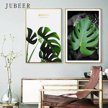 Pintura en lienzo de planta verde de estilo escandinavo, imágenes de decoración de hojas para sala de estar, pinturas en la pared, decoración del hogar 2024 - compra barato