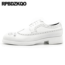 Custom Handmade Shoes White Pointy Toe Formal Dress Brogue Luxury Men Genuine Leather Plus Size Oxfords Wingtip Real Pointed 2024 - buy cheap