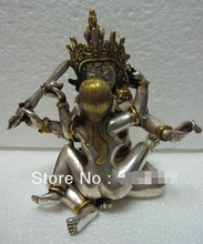 free shipping  Tibet Silver Gilt Bronze Manjushri Consort Yab-yum Buddha Statue 5.5'' 2024 - buy cheap