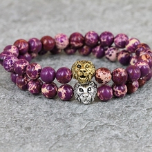 2017 New Design High Grade Jewelry 8mm Pink Sediment Stone Bead Bronze Two Color Lion Charm Hand Bracelet 2024 - buy cheap