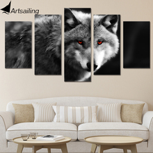 Pintura de Lobo y ojo rojo de 5 piezas de arte de lona impresa en HD, arte de lienzo de pared, obra de arte enmarcada, envío gratis/ny-4208, 2017 2024 - compra barato