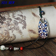 SEA MEW Fashion Ethnic Style Ceramic Pendant Long Necklace Handmade Porcelain Bead Wax Rope Sweater Necklace For Women 2024 - buy cheap