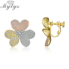 Mytys New Design Clip Earrings No Hole Luxury Pave Setting Zircon Rose Silver Yellow Three Tone Gold No pierced Earcuff CE574 2024 - buy cheap