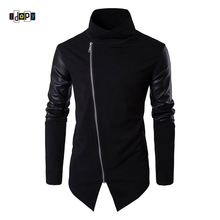 Idopy Mens Hoodies Sweatshirts Black Pullover Punk Gothic Hip Hop Fashion Streetwear Faux Leather Patchwork Knitwear Hoodies 2024 - buy cheap