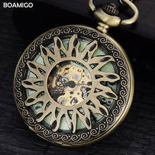 FOB men pocket watches antique mechanical watches BOAMIGO skeleton roman number watches copper flower design clock reloj hombre 2024 - buy cheap