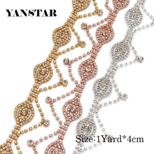 YANSTAR 5Yard Handmade Rosegold silver crystal Rhinestone Cupchain Hotfix For Wedding  Belt For Bridal Accessory YS969 2024 - buy cheap