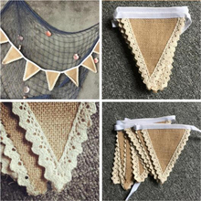 DIY home decoration banner /event party supplies jute flag Rustic Hessian Burlap Lace Bunting Shabby Chic Wedding 2024 - buy cheap