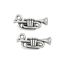 100pcs-Antique Tibetan Silver Mini Musical Instruments Trumpet Horn Charm Pendant 18x8mm 2024 - buy cheap