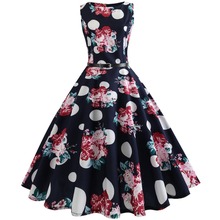 New summer Black and Flower painting Party Dresses Women Dress 50s 60s Retro A-Line Vintage Dress With Belt sexy dancing dress 2024 - buy cheap