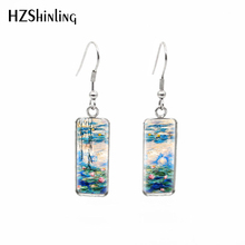 2019 New Water Lily Rectangular Earring Flower Painting Fish Hook Earring Glass Handmade Jewelry 2024 - buy cheap