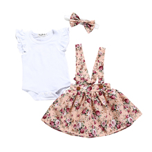 Новый комплект летней одежды из 3 предметов для маленьких девочек, топ с цветочным принтом и гофрированная юбка-пачка, комплект одежды 2024 - купить недорого