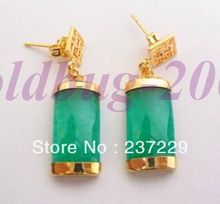 Wholesale price FREE SHIPPING ^^^^PAIR GORGEOUS ASIAN Natural green stone DANGLE HAPPINESS EARRING 18KGP 2024 - buy cheap