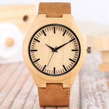 Relógio de madeira masculino simples puro analógico relógio de madeira de bambu homem relógio de couro genuíno relógios masculinos topo da marca de luxo reloj para hombre 2024 - compre barato