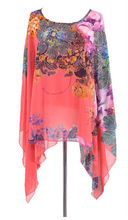 Женская шифоновая блузка с рукавами «летучая мышь», летняя блузка с цветочным принтом 2024 - купить недорого