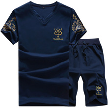 Conjunto esportivo e de camiseta masculino, camiseta e short com calça casual de marca 2019 2024 - compre barato