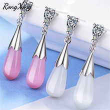 RongXing Pink/White Fire Opal Long Dangle Drop Earrings for Women Silver Color AAA Zircon Birthstone Earring Dainty Jewelry 2024 - buy cheap