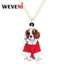 WEVENI Acrylic Cute Christmas Cavalier King Charles Spaniel Dog Necklace Pendant Chain Choker Bijoux Jewelry For Women Girls 2024 - buy cheap