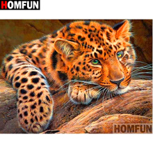 Алмазная 5D картина HOMFUN «животное леопард», вышивка крестиком, полная выкладка, круглый/квадратный вырез, домашний декор, A10918 2024 - купить недорого