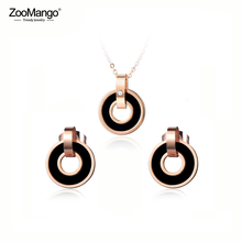 ZooMango-pendientes acrílicos de doble círculo para mujer, conjunto de collar de oro rosa de acero inoxidable, joyería para boda, color negro/rosa, ZSE006 2024 - compra barato