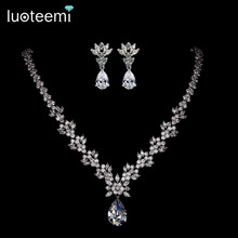 LUOTEEMI Estilo Arrive Fashion Forma de Pera de Cristal de Circón Joyería de La Boda para Las Novias de Lujo Nupcial Collar y Aretes Conjuntos 2024 - compra barato