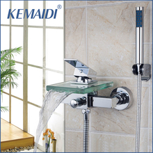 KEMAIDI-grifo de ducha para baño y ducha, rociador de mano con caño de cristal, montado en la pared, cuadrado 2024 - compra barato