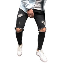 Мужские рваные джинсы NIBESSER, облегающие джинсы с дырками до колена, обтягивающие брюки для бега, 2018 2024 - купить недорого