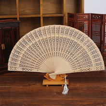 Handmade Antique Craft Fan Vintage Hollow Incense Wood Lady Folding Fans Chinese Style Wood Carving Printing Decoration 2024 - buy cheap