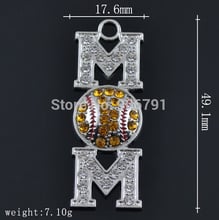 50pcs a lot  rhodium plated Yellow Crystal Alhpabet MOM Enamel Bsaeball Sports Charms 2024 - buy cheap