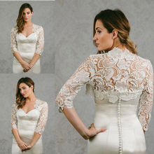 Fashion New Short Front Open Lace Bolero Jacket Wedding White Ivory Long Sleeves Shrug Bridal Wrap Shawl Custom Size 2024 - buy cheap