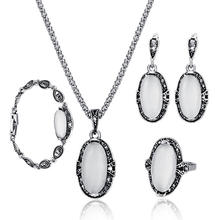 Conjunto de joias com pingente de cristal retrô, 4 peças, feminino, colar, brincos, pulseira de anel 2024 - compre barato