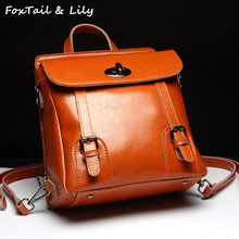 FoxTail & Lily Oil Wax Cowhide Travel Backpacks Women Genuine Leather Shoulder Bags Lady New Fashion School Backpack for Girls 2024 - buy cheap