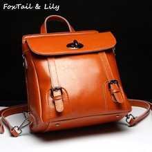 FoxTail & Lily Oil Wax Couro Mochilas de Viagem Mulheres Genuine Couro Bolsas de Ombro Lady Moda de Nova Mochila Escolar para Meninas 2024 - compre barato