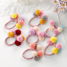 Cute Little Girl's Multi Colorful Lace Ball Pom Pom Hair Bands Holders handmade Elastic Hair Ties  Accessories For Kids HT092 2024 - buy cheap