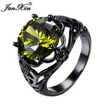 JUNXIN New Fashion Male Female Big Peridot Ring Black Gold Filled Vintage Wedding Rings For Men And Women Fashion Jewelry 2024 - buy cheap