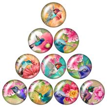 Beleza flor beija-flor voadora pássaros 10 peças 12mm/16mm/18mm/25mm redondo foto cabochão vidro fundo plano descobertas 2024 - compre barato