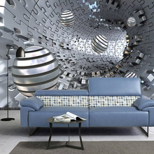 Custom Mural Wallpaper 3D Abstract Tunnel Space Stereo Metal Ball Fresco Living Room Study Self-Adhesive Background Wall Decor 2024 - buy cheap