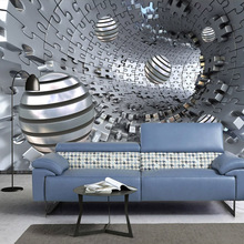 Custom Mural Wallpaper 3D Abstract Tunnel Space Stereo Metal Ball Fresco Living Room Study Self-Adhesive Background Wall Decor 2024 - compre barato