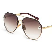 Gafas de sol clásicas para mujer, lentes de sol de estilo piloto, de marca de diseñador, de Metal, de lujo, con degradado de perlas, color marrón 2024 - compra barato