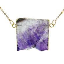 Natural gem stone triangle pendant necklace gold bezel raw geode druzy necklace purple rock crystal quartz connector necklace 2024 - buy cheap