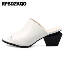 Plain Leather Summer Slippers 2021 Lady Fashion Sandals Runway Slides Designer Brand Luxury Women Shoes Chunky High Heel White 5 2024 - buy cheap