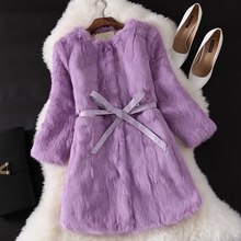 Autumn and winter new 2018 long women's full pelt rabbit fur coat outerwear women jacket with belt plus size S-6XL free shipping 2024 - buy cheap