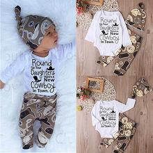 Newborn Infant Baby Girl Boy Clothes Set Romper Long Pants Hat 3pcs Cotton Casual Outfit Set Clothing New Arriving 2024 - buy cheap