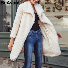 BeAvant 2019 Winter women pink faux fur coat Elegant warm long coat female casual Fashion streetwear plush teddy coat outerwear 2024 - buy cheap